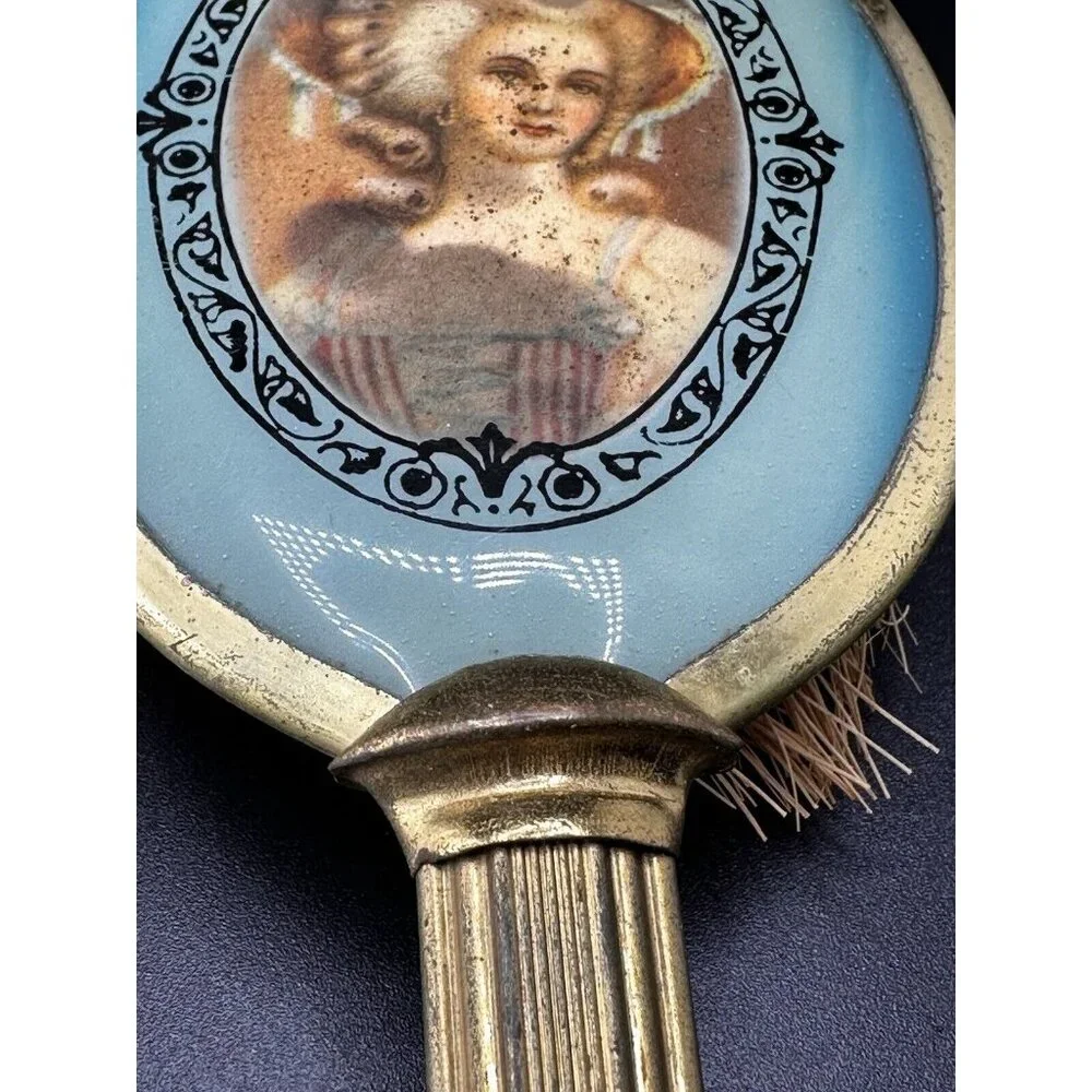 Vtg Antique French Lady Marie Antoinette‎ Boudoir Long Handle Brush 1920s Coarse